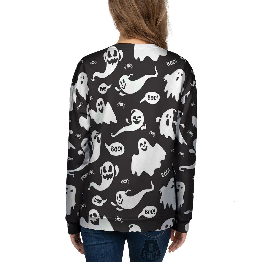 White Ghost Print Pattern Women's Sweatshirt-grizzshop