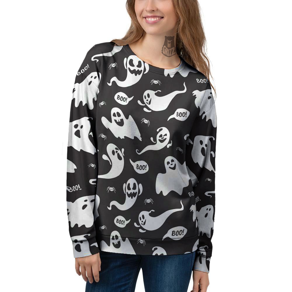White Ghost Print Pattern Women's Sweatshirt-grizzshop
