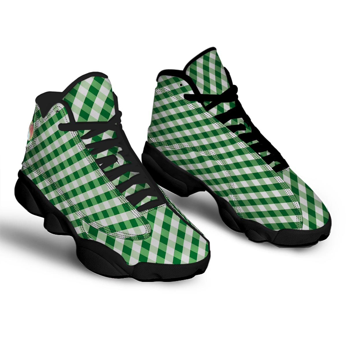 White Gingham And Green Shamrock Print Pattern Black Basketball Shoes-grizzshop