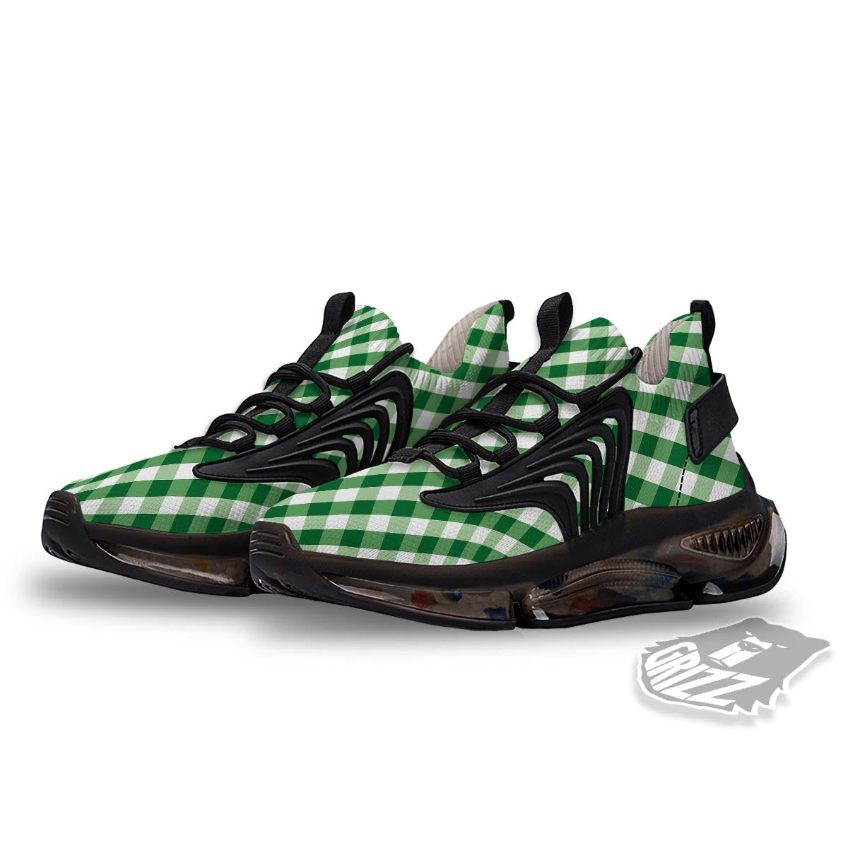 White Gingham And Green Shamrock Print Pattern Black Gym Shoes-grizzshop