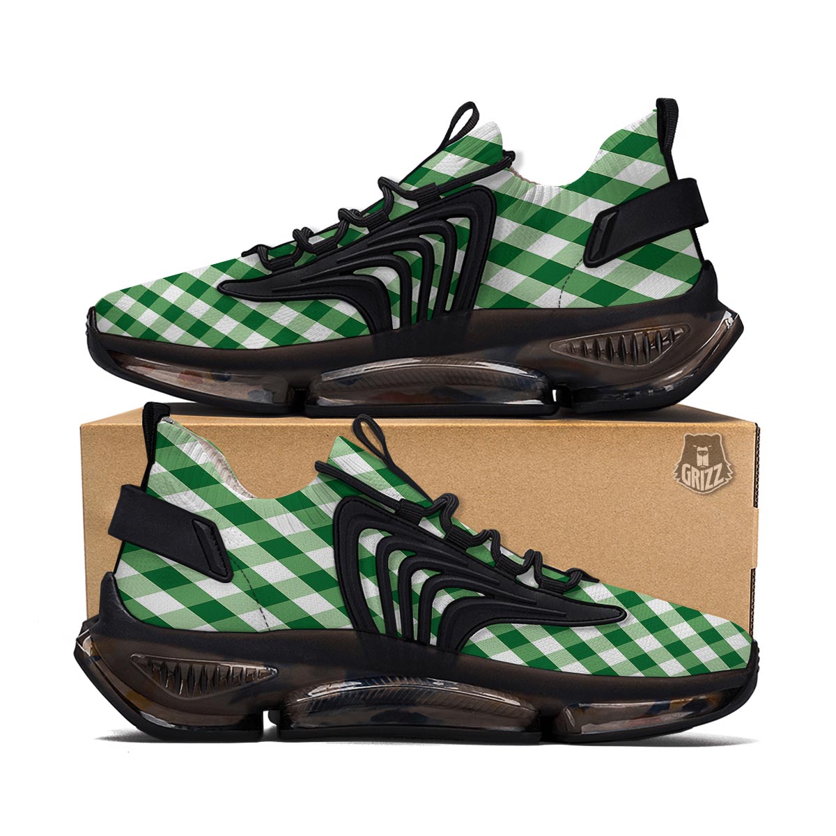 White Gingham And Green Shamrock Print Pattern Black Gym Shoes-grizzshop