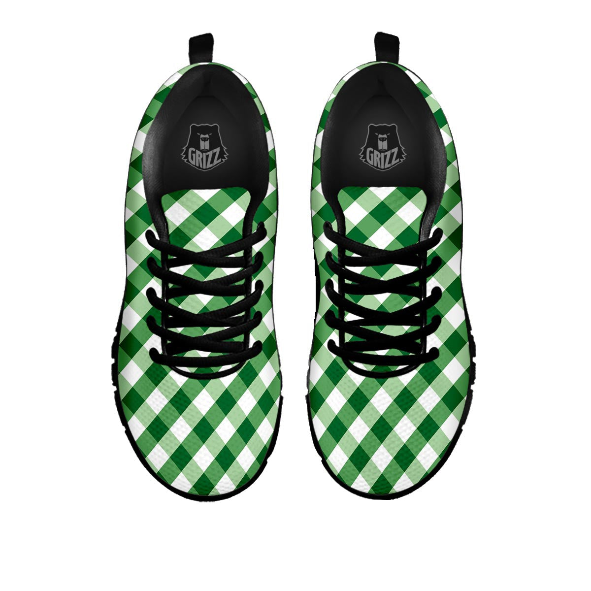 White Gingham And Green Shamrock Print Pattern Black Sneaker-grizzshop