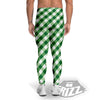 White Gingham And Green Shamrock Print Pattern Men's Leggings-grizzshop