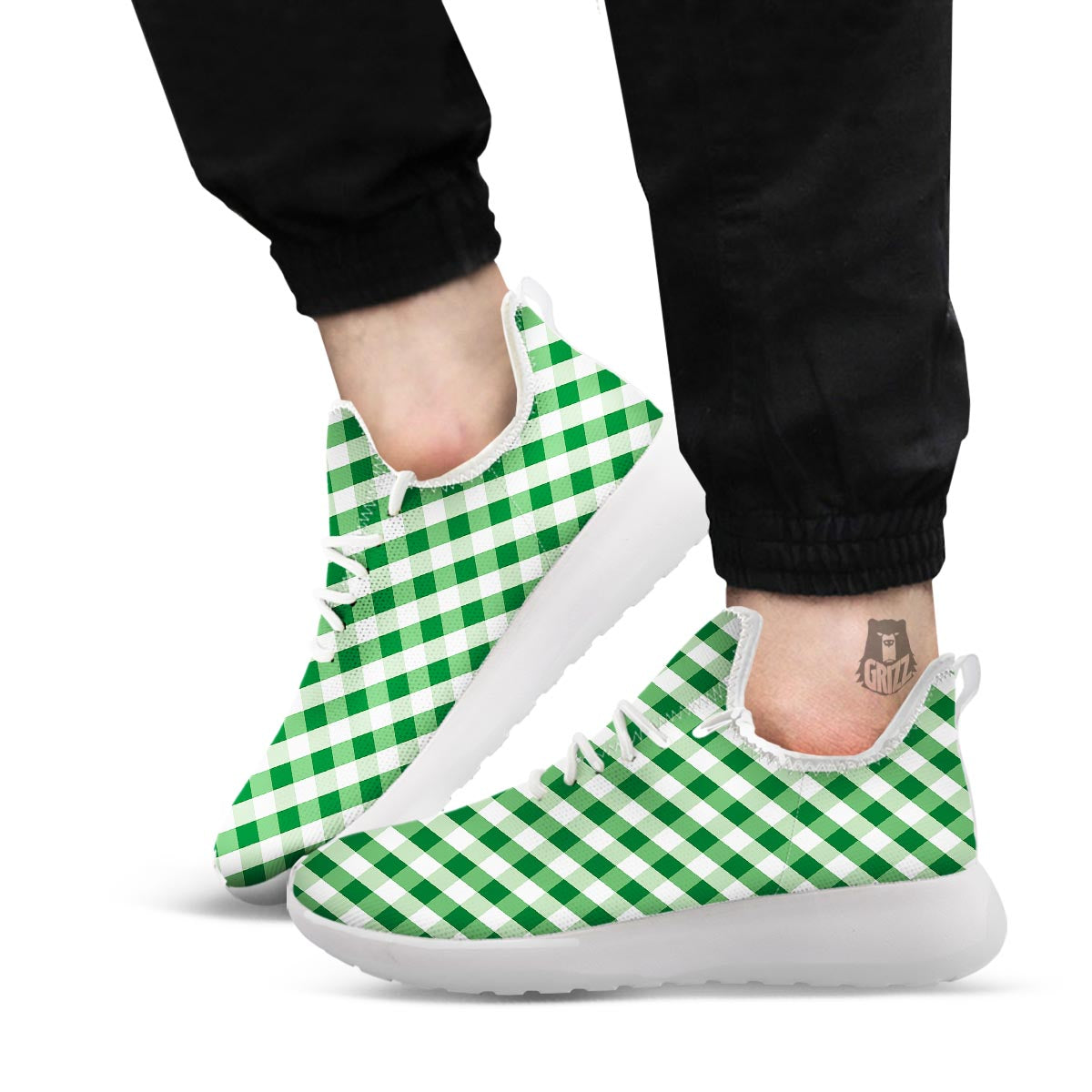 White Gingham And Green Shamrock Print Pattern White Athletic Shoes-grizzshop