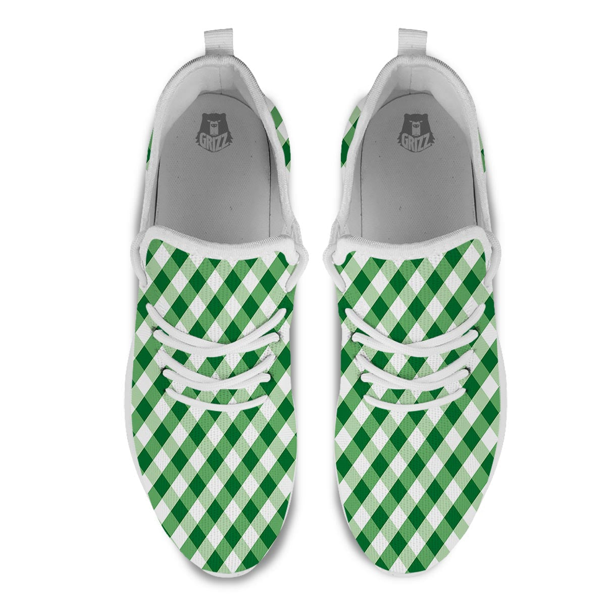 White Gingham And Green Shamrock Print Pattern White Athletic Shoes-grizzshop