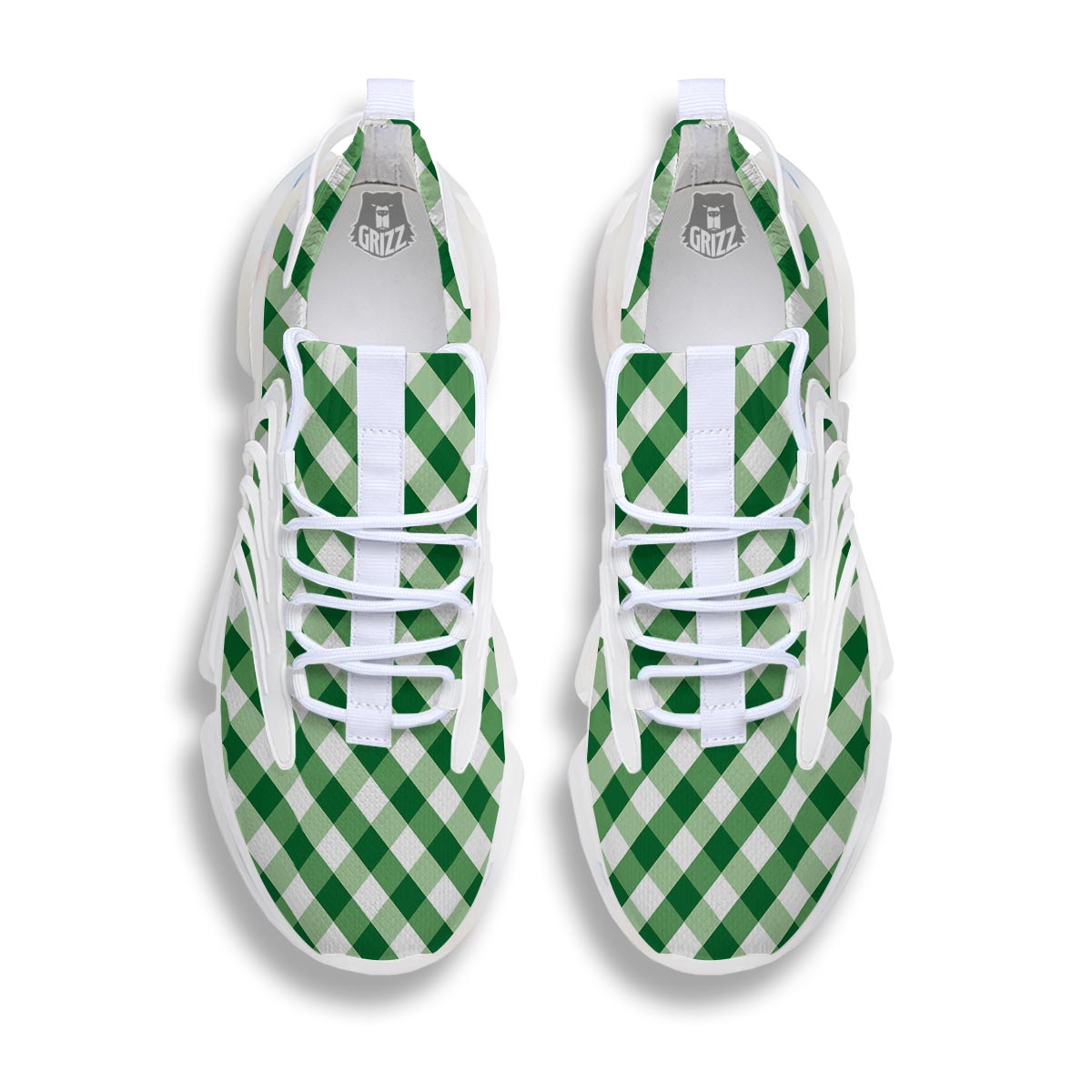 White Gingham And Green Shamrock Print Pattern White Gym Shoes-grizzshop