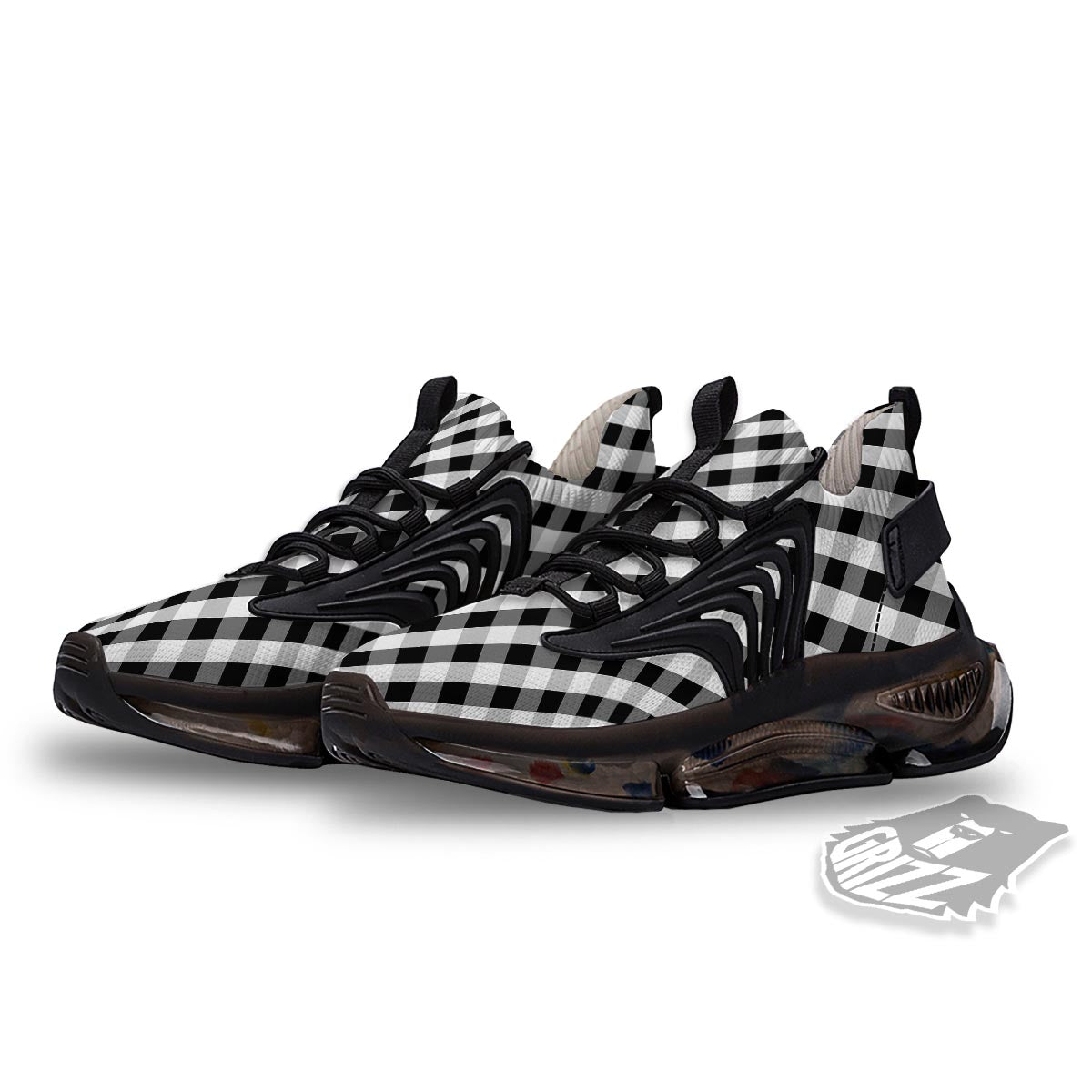 White Gingham And Grey Shadow Print Pattern Black Gym Shoes-grizzshop