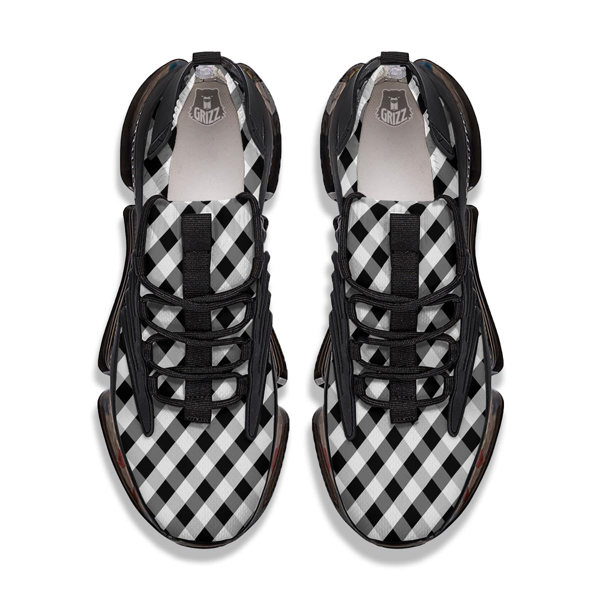 White Gingham And Grey Shadow Print Pattern Black Gym Shoes-grizzshop
