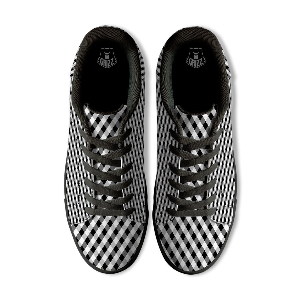 White Gingham And Grey Shadow Print Pattern Black Low Top Sneakers-grizzshop