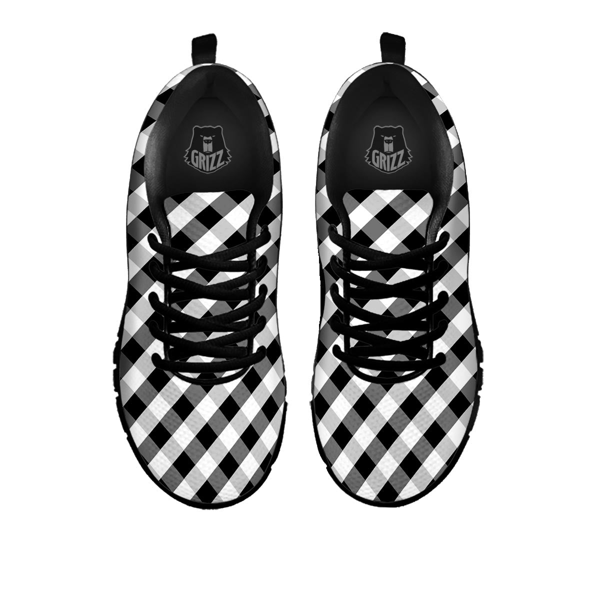 White Gingham And Grey Shadow Print Pattern Black Sneaker-grizzshop