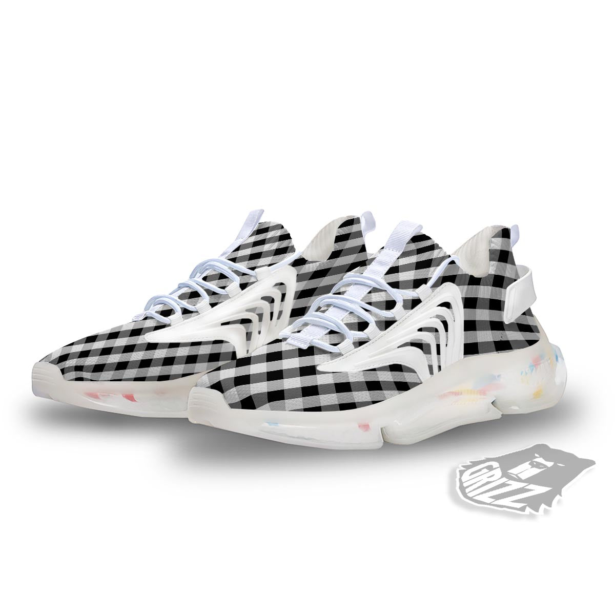 White Gingham And Grey Shadow Print Pattern White Gym Shoes-grizzshop