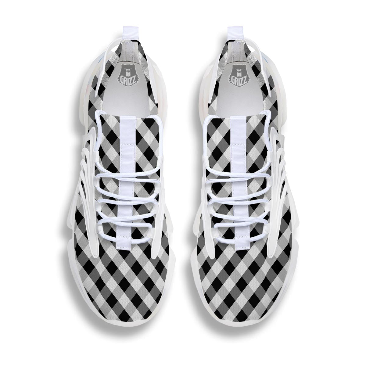 White Gingham And Grey Shadow Print Pattern White Gym Shoes-grizzshop