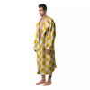 White Gingham And Yellow Honey Print Men's Robe-grizzshop