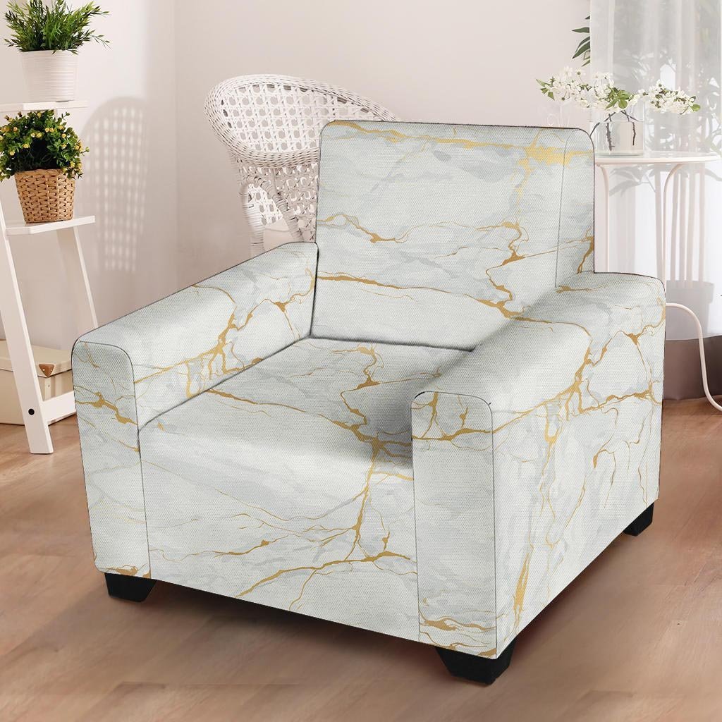 White Gold Marble Armchair Cover-grizzshop