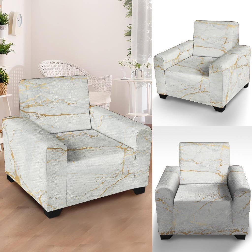 White Gold Marble Armchair Cover-grizzshop