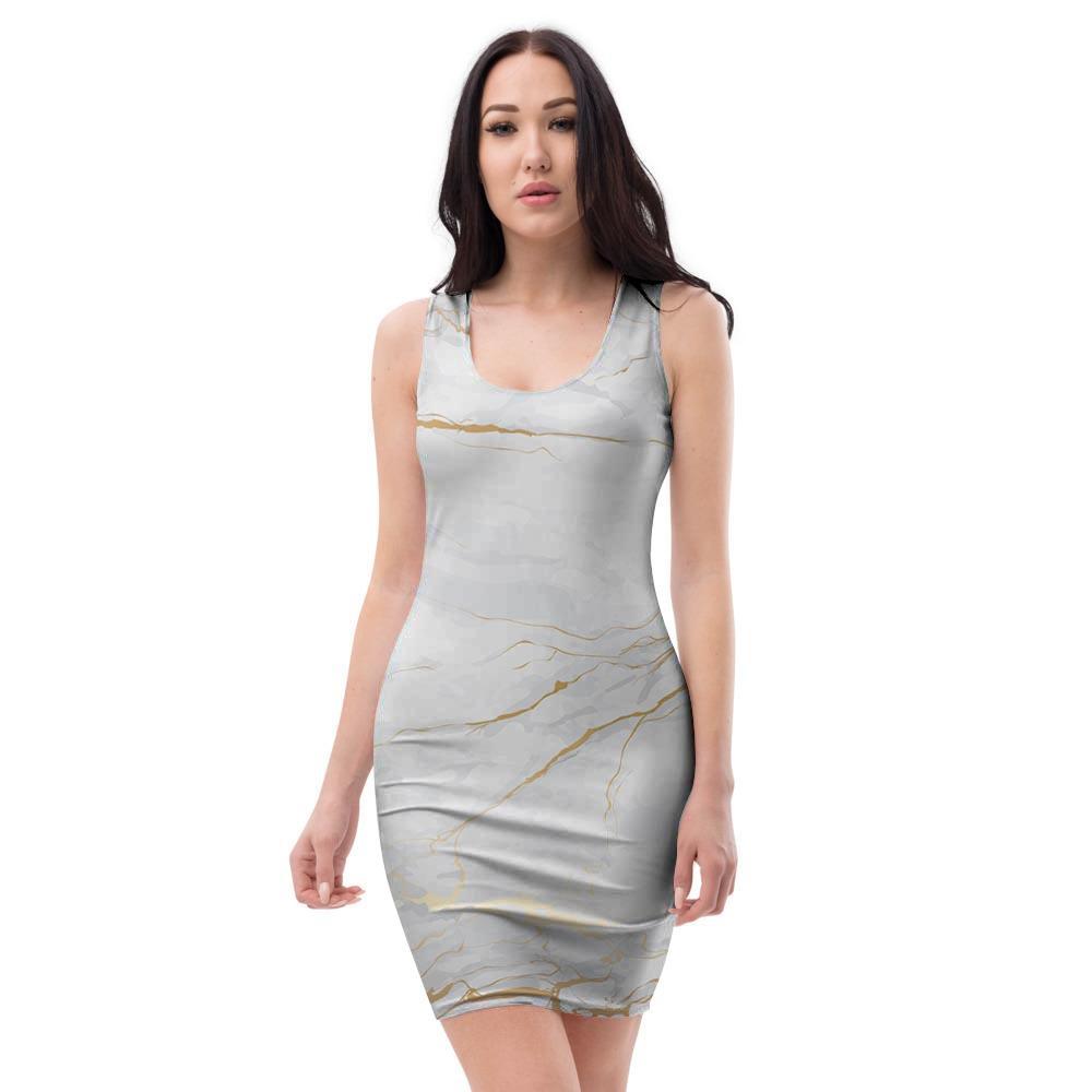 White Gold Marble Bodycon Dress-grizzshop