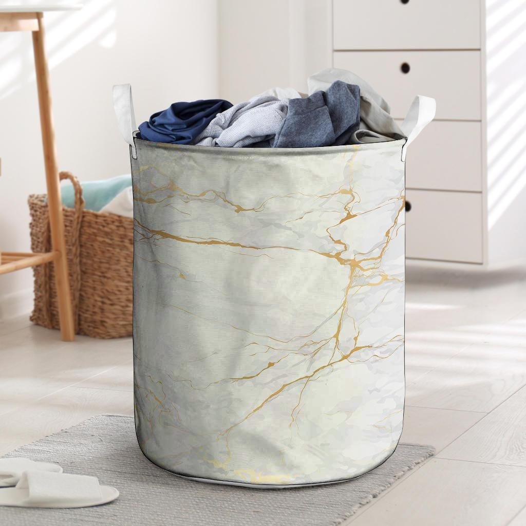 White Gold Marble Laundry Basket-grizzshop