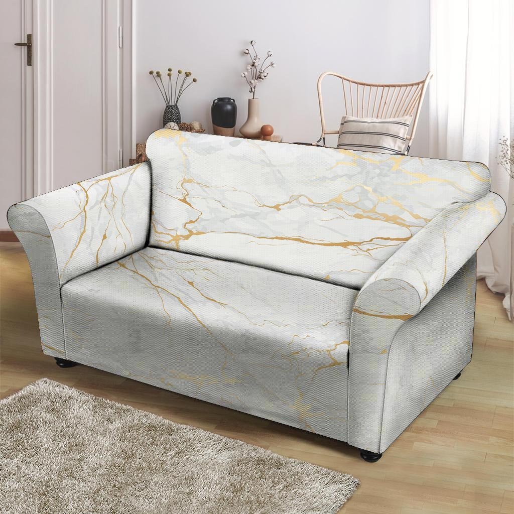 White Gold Marble Loveseat Cover-grizzshop