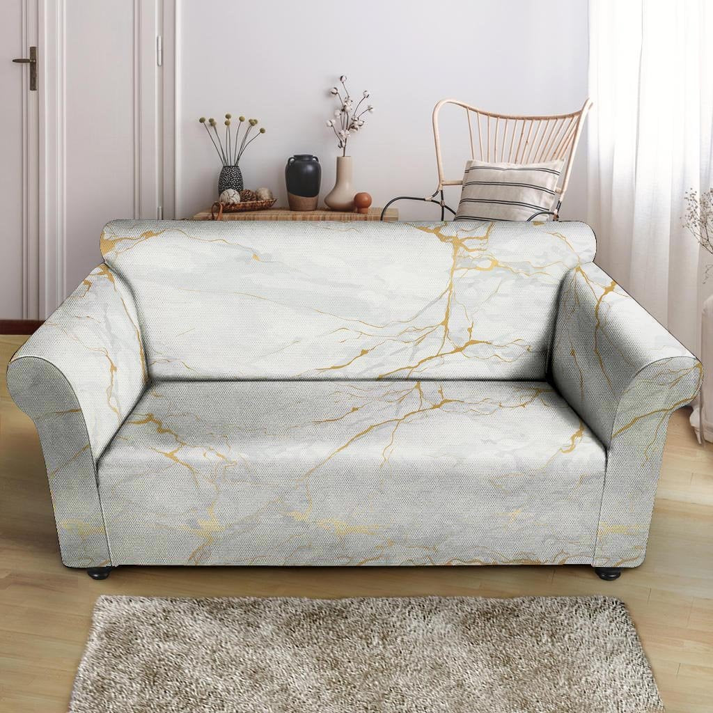 White Gold Marble Loveseat Cover-grizzshop