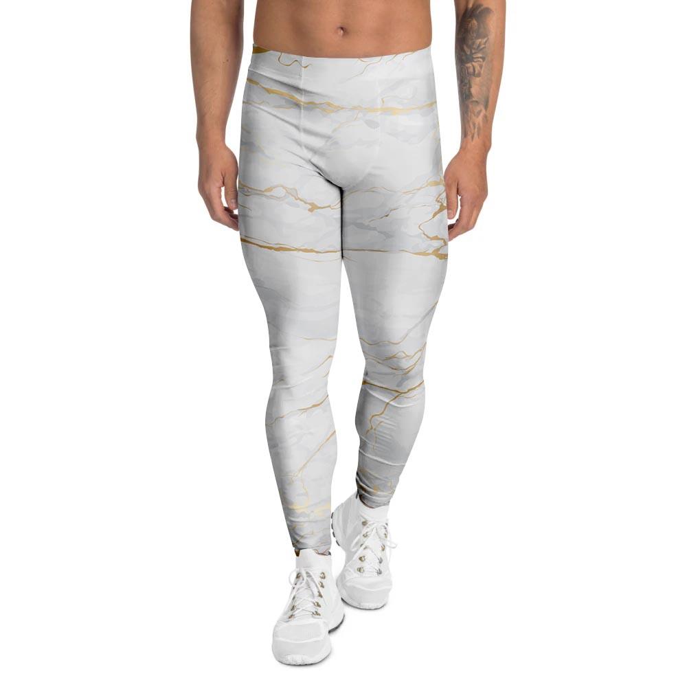 White Gold Marble Men's Leggings-grizzshop