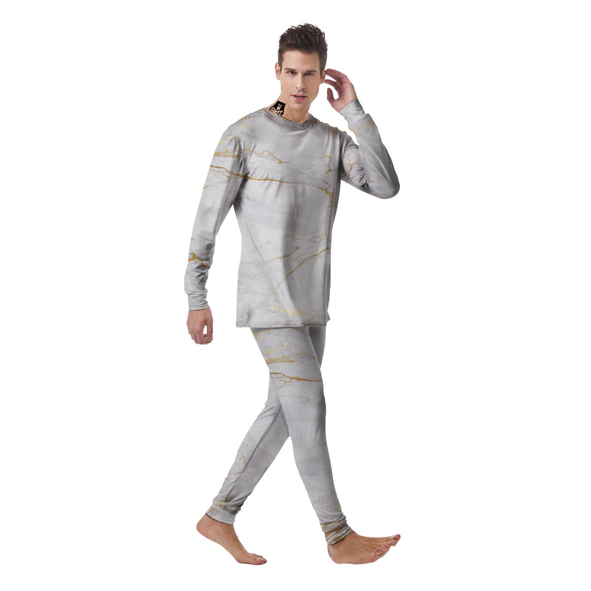 White Gold Marble Men's Pajamas-grizzshop