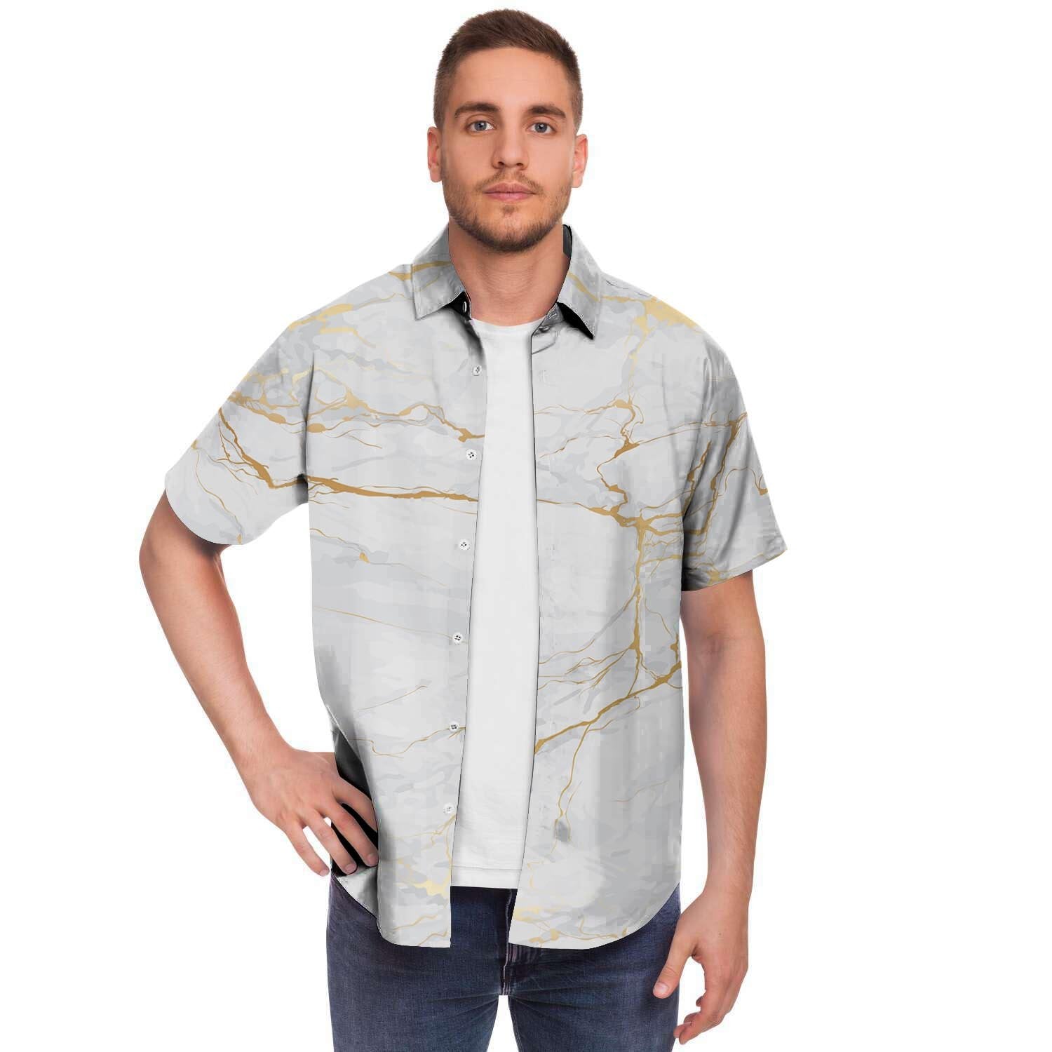White Gold Marble Men's Short Sleeve Shirt-grizzshop