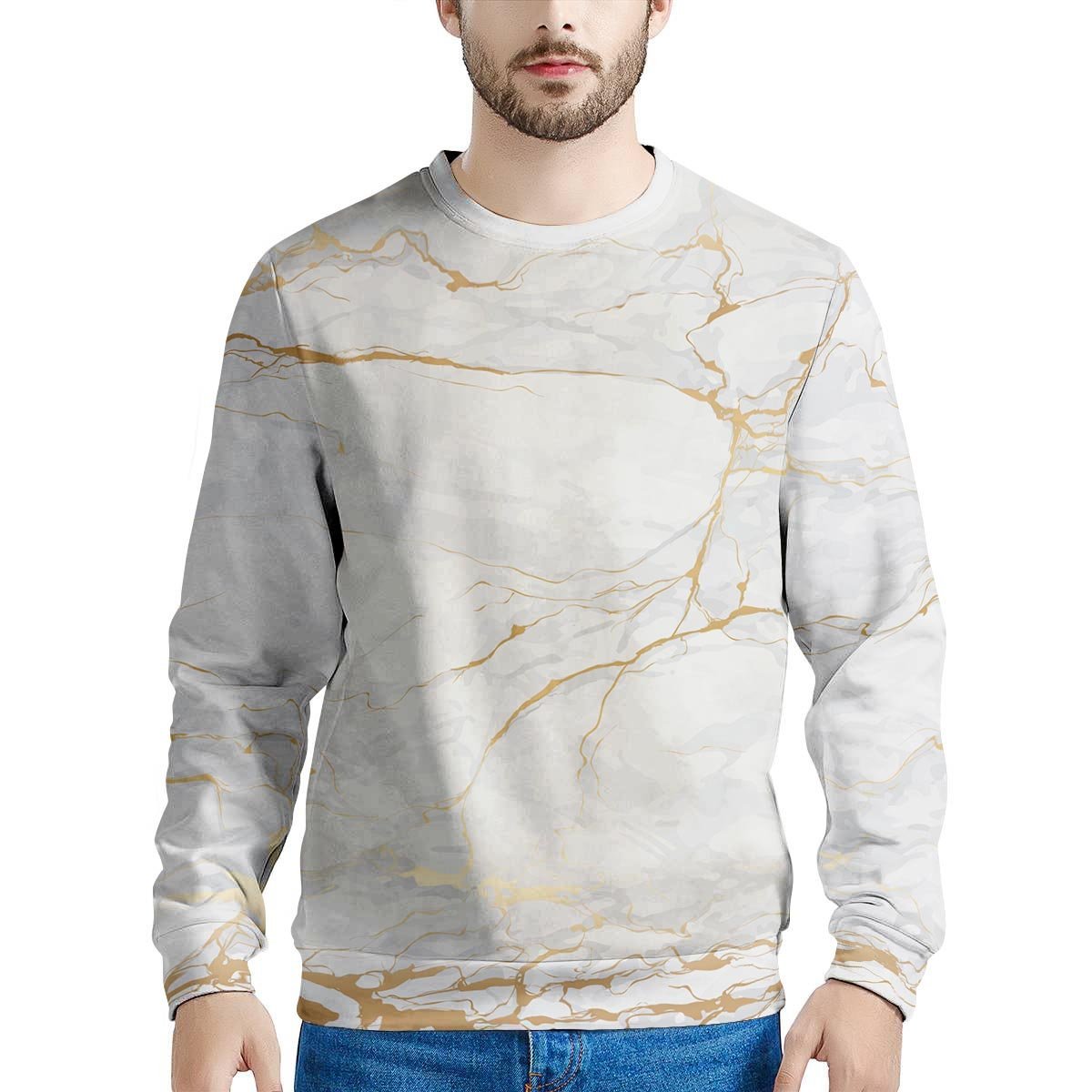 White Gold Marble Men's Sweatshirt-grizzshop