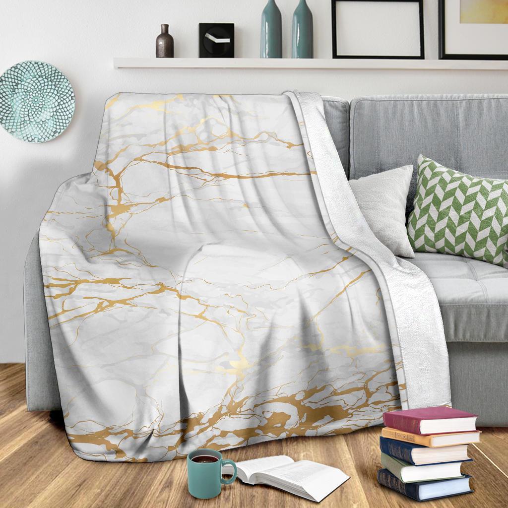 White Gold Marble Pattern Print Blanket-grizzshop