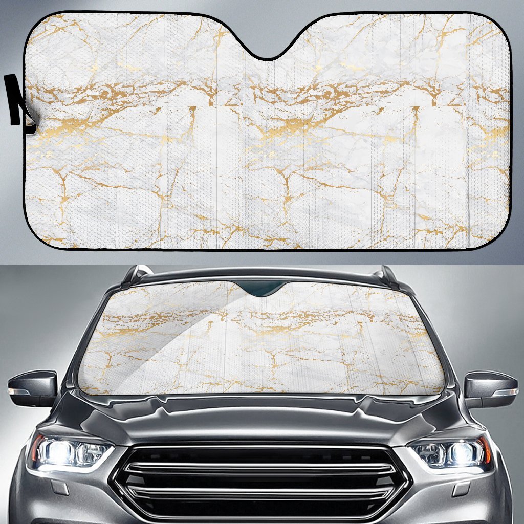 White Gold Marble Pattern Print Car Sun Shade-grizzshop