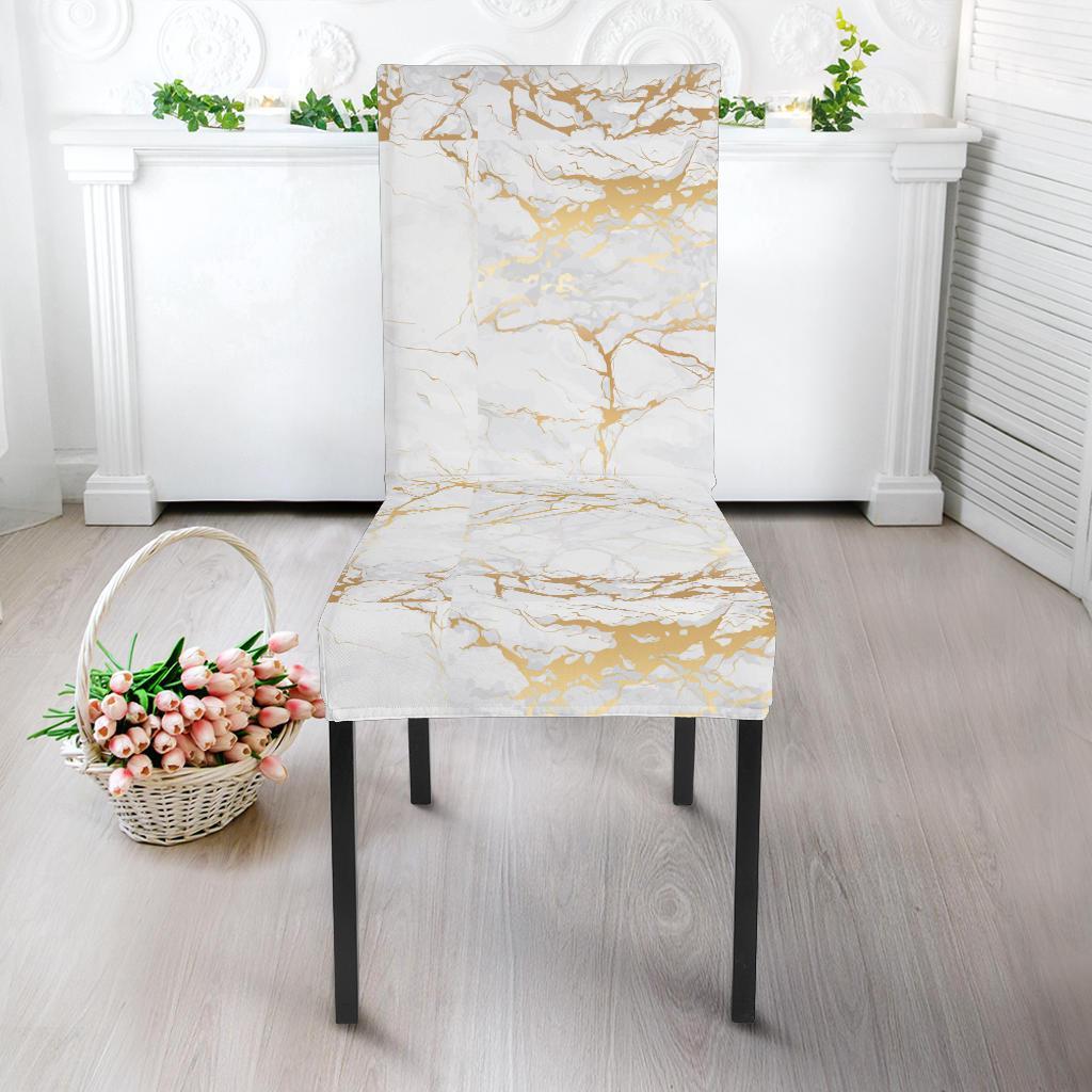 White Gold Marble Pattern Print Chair Cover-grizzshop