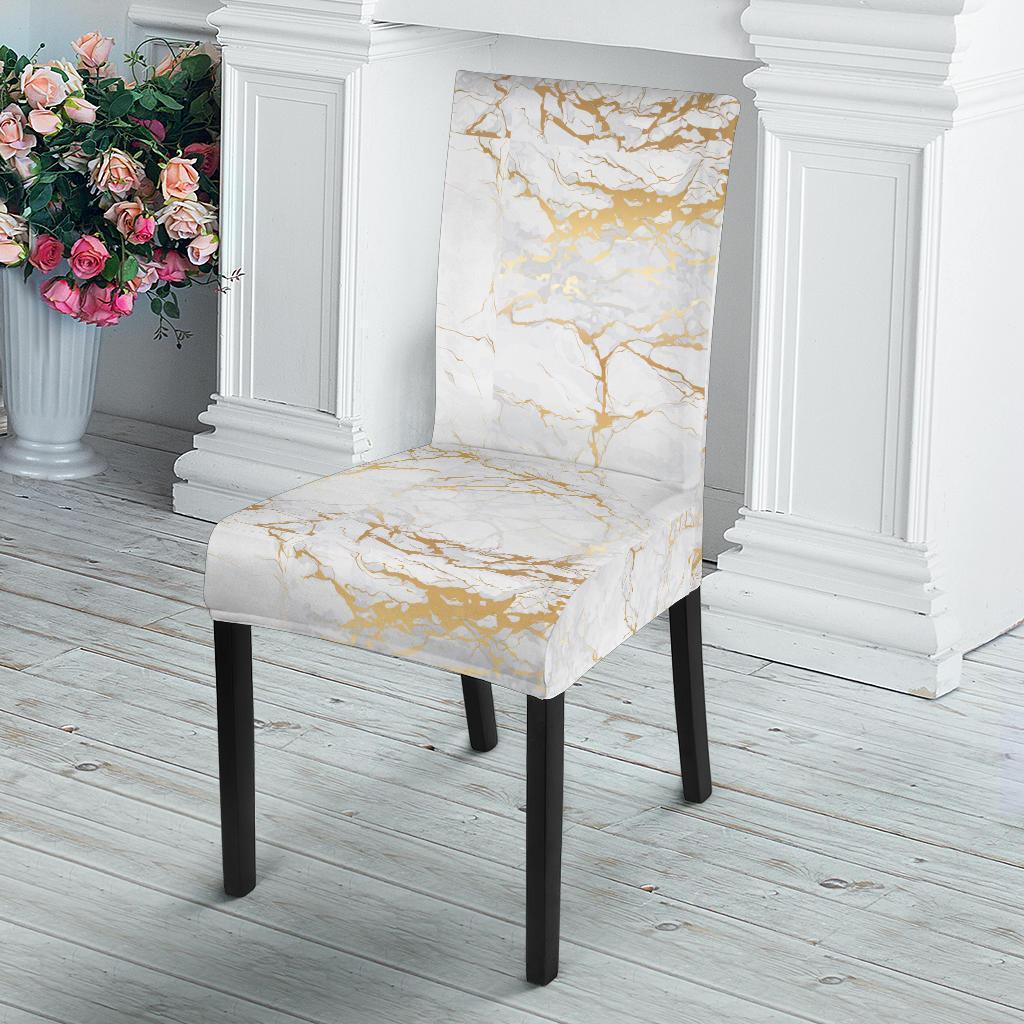 White Gold Marble Pattern Print Chair Cover-grizzshop