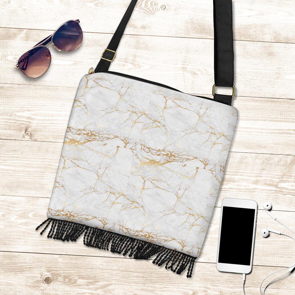 White Gold Marble Pattern Print Crossbody Bags-grizzshop