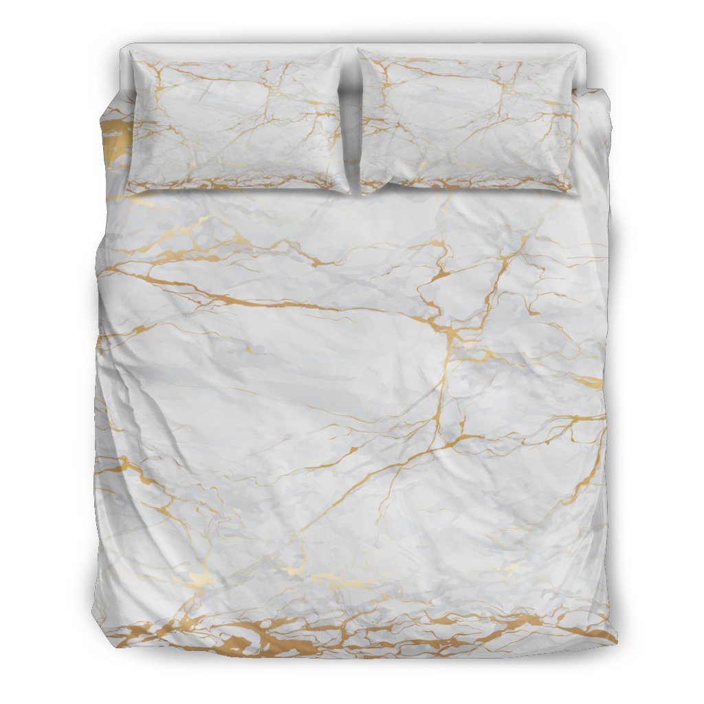 White Gold Marble Pattern Print Duvet Cover Bedding Set-grizzshop