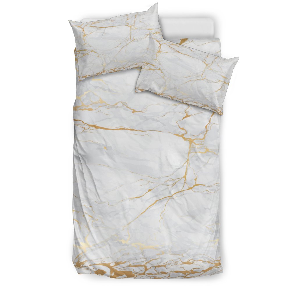 White Gold Marble Pattern Print Duvet Cover Bedding Set-grizzshop