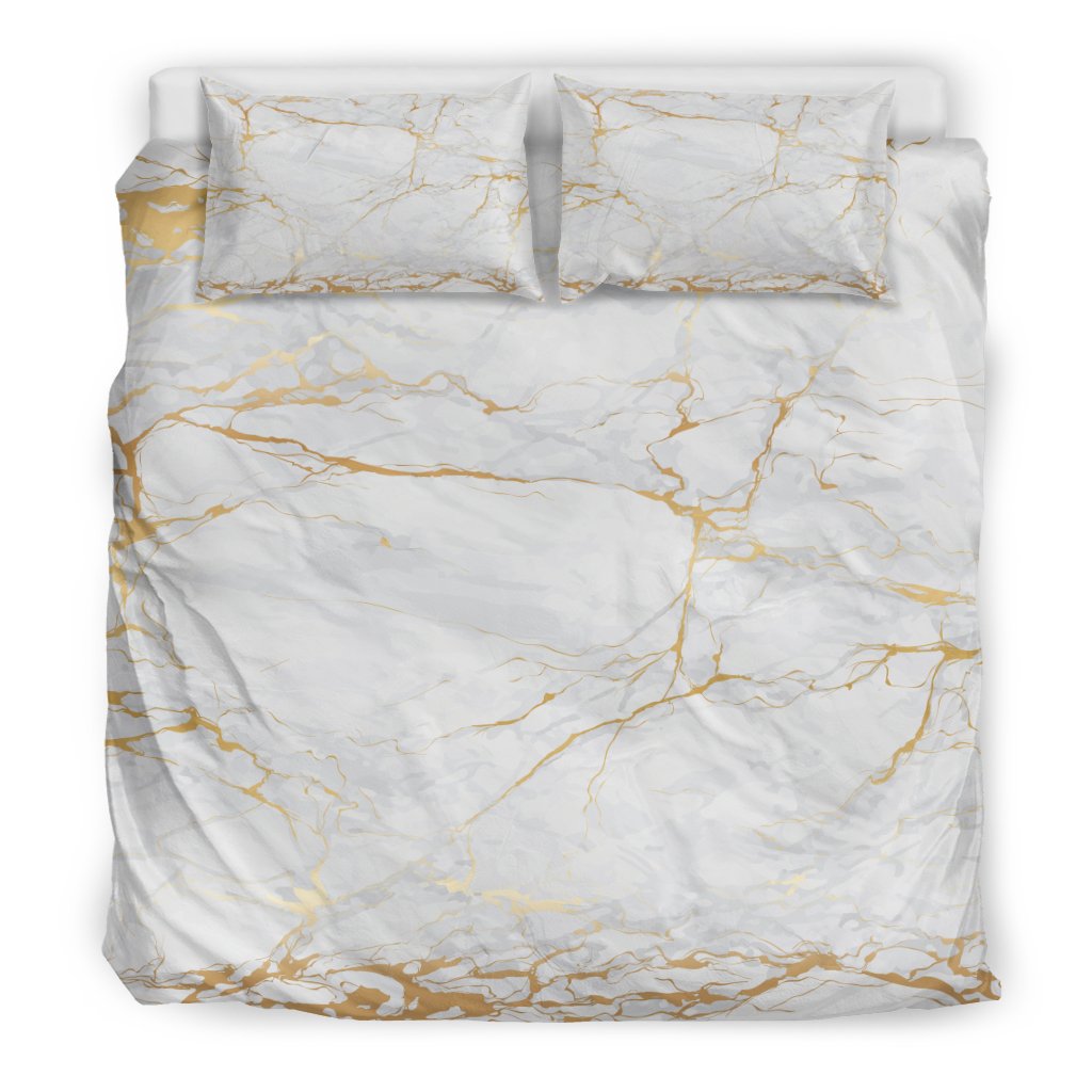 White Gold Marble Pattern Print Duvet Cover Bedding Set-grizzshop