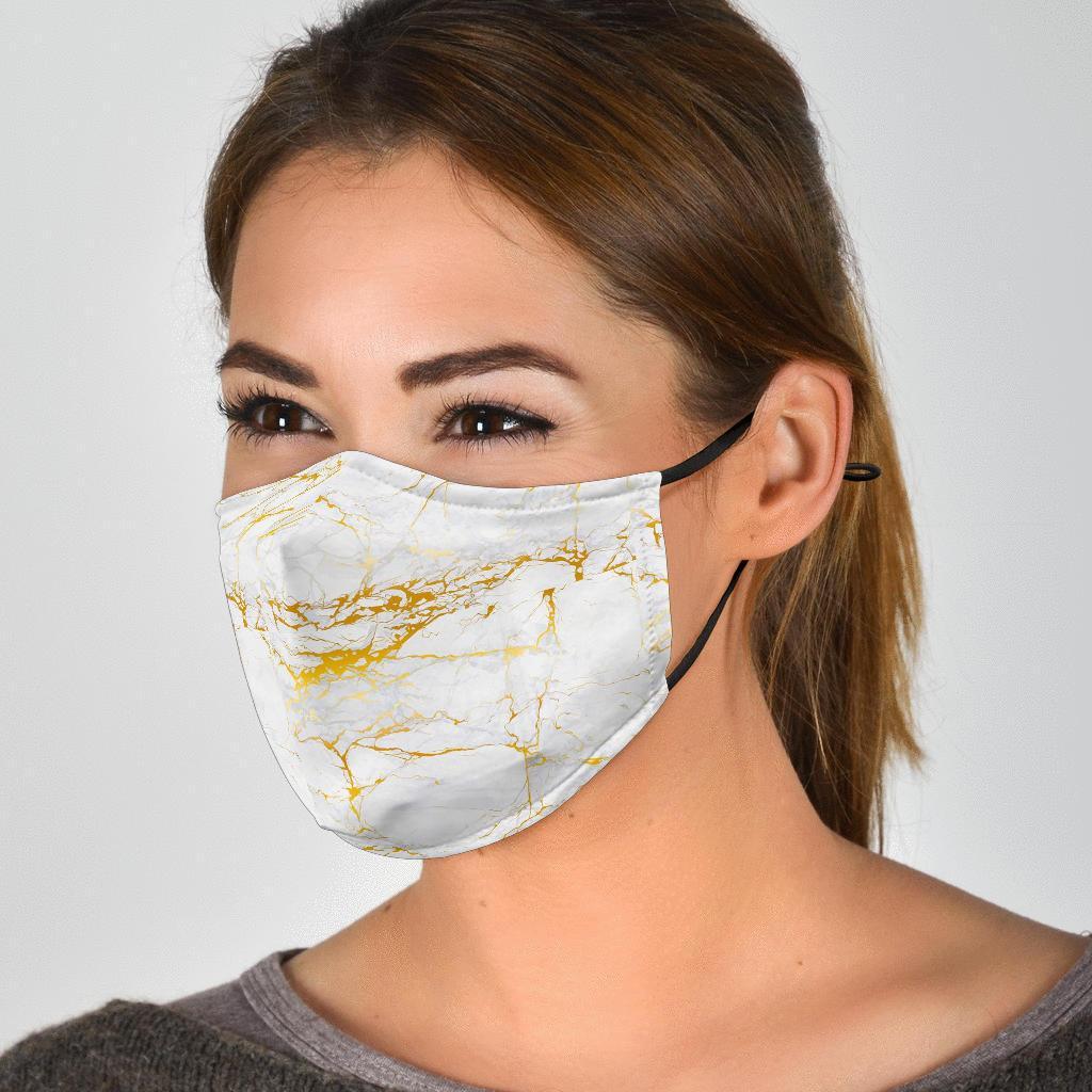 White Gold Marble Pattern Print Face Mask-grizzshop