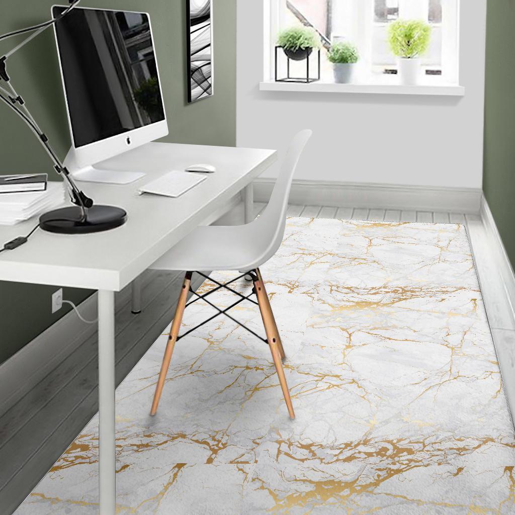 White Gold Marble Pattern Print Floor Mat-grizzshop