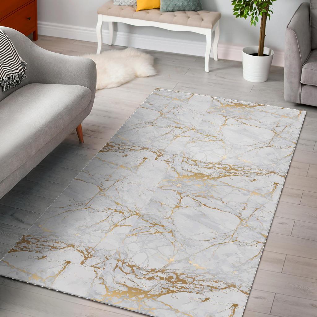 White Gold Marble Pattern Print Floor Mat-grizzshop