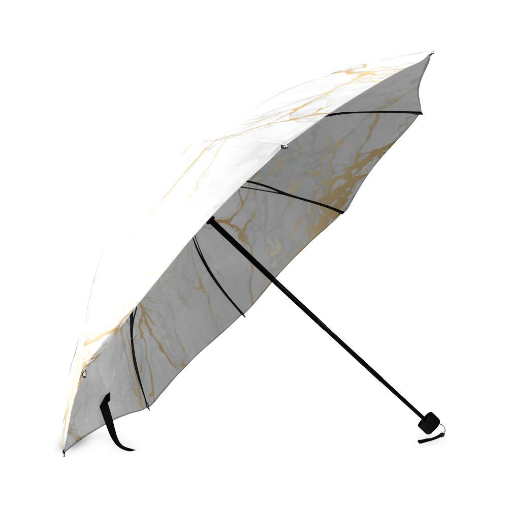 White Gold Marble Pattern Print Foldable Umbrella-grizzshop