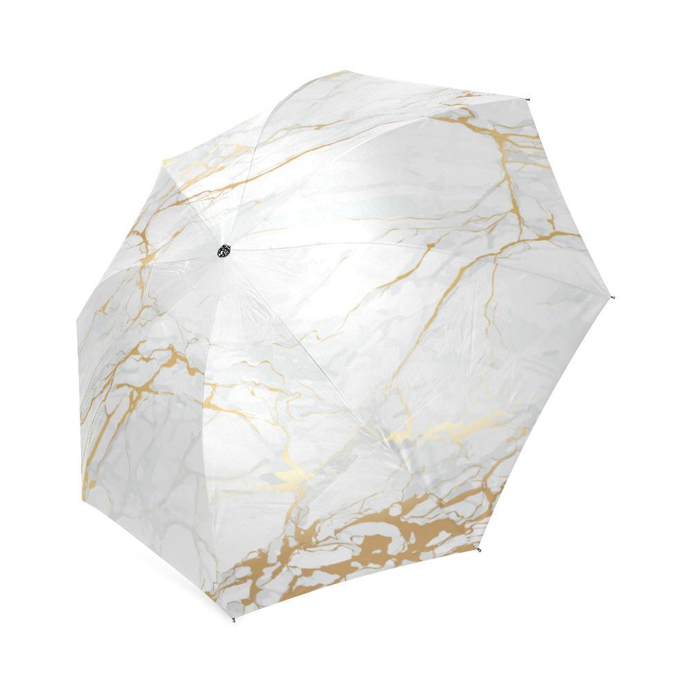 White Gold Marble Pattern Print Foldable Umbrella-grizzshop