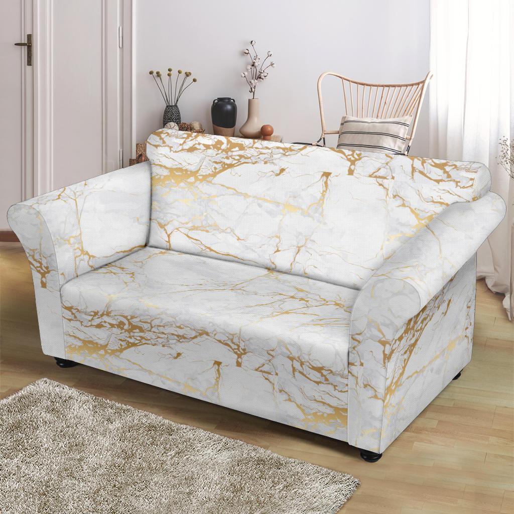 White Gold Marble Pattern Print Loveseat Cover-grizzshop