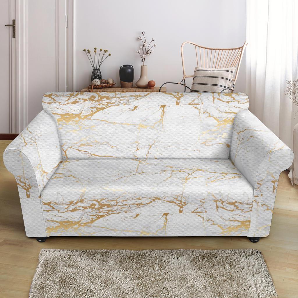 White Gold Marble Pattern Print Loveseat Cover-grizzshop