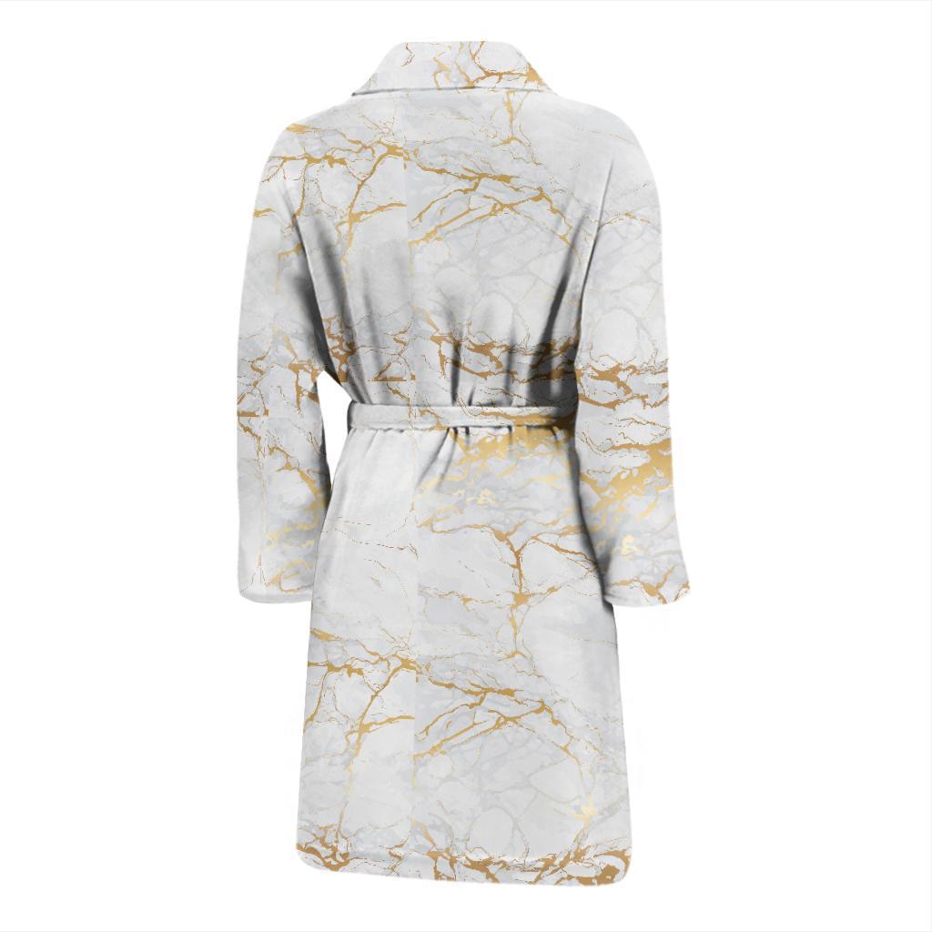 White Gold Marble Pattern Print Men Long Robe-grizzshop