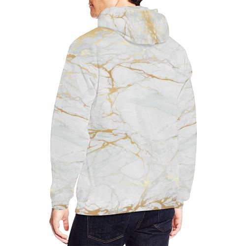 White Gold Marble Pattern Print Men Pullover Hoodie-grizzshop