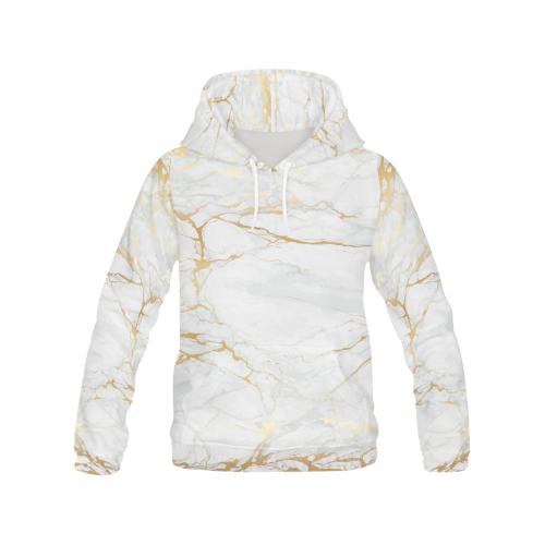 White Gold Marble Pattern Print Men Pullover Hoodie-grizzshop