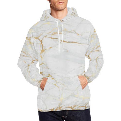 White Gold Marble Pattern Print Men Pullover Hoodie