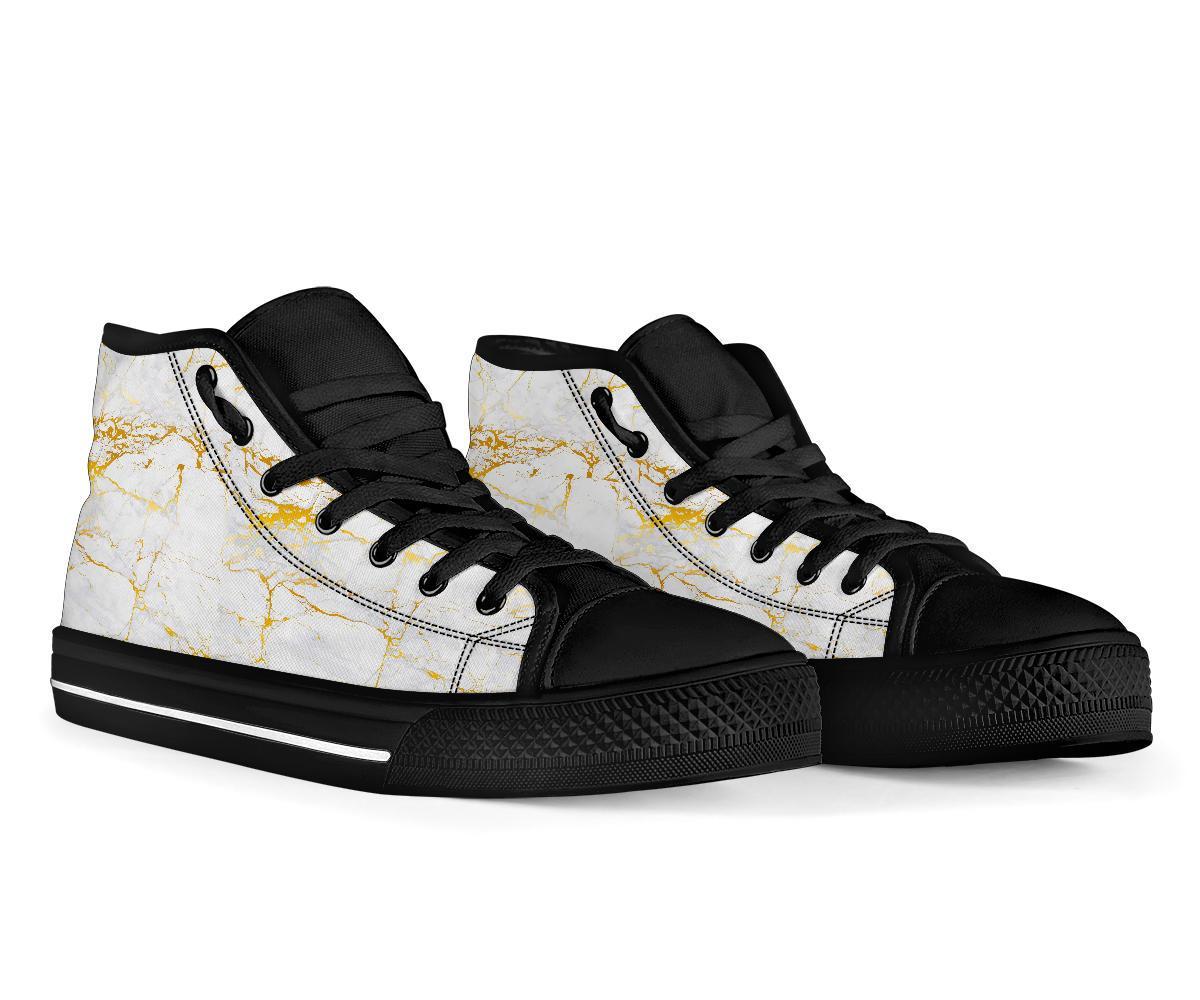 White Gold Marble Pattern Print Men Women's High Top Shoes-grizzshop