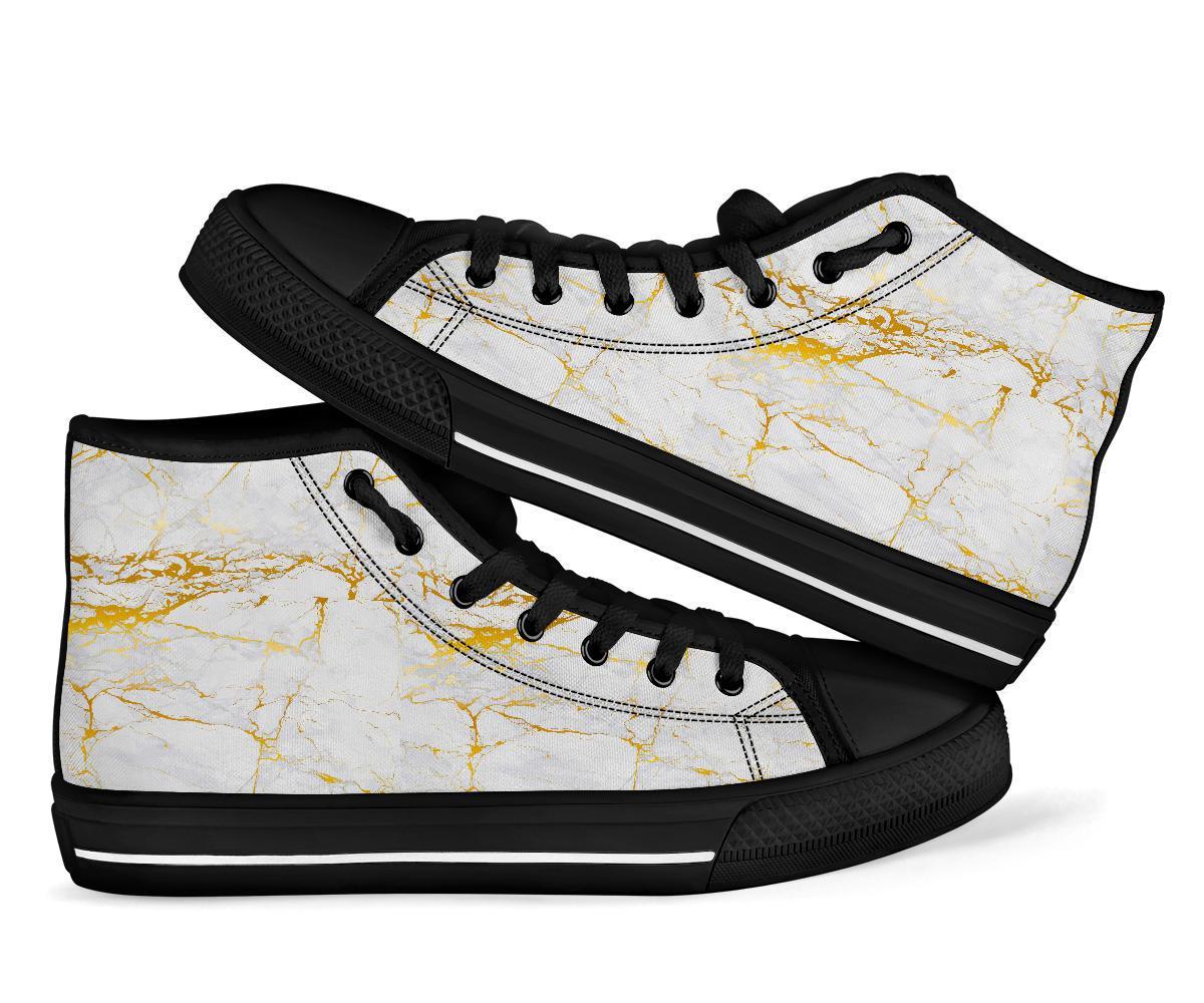 White Gold Marble Pattern Print Men Women's High Top Shoes-grizzshop