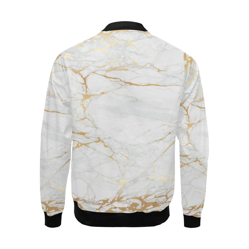 White Gold Marble Pattern Print Men's Bomber Jacket-grizzshop