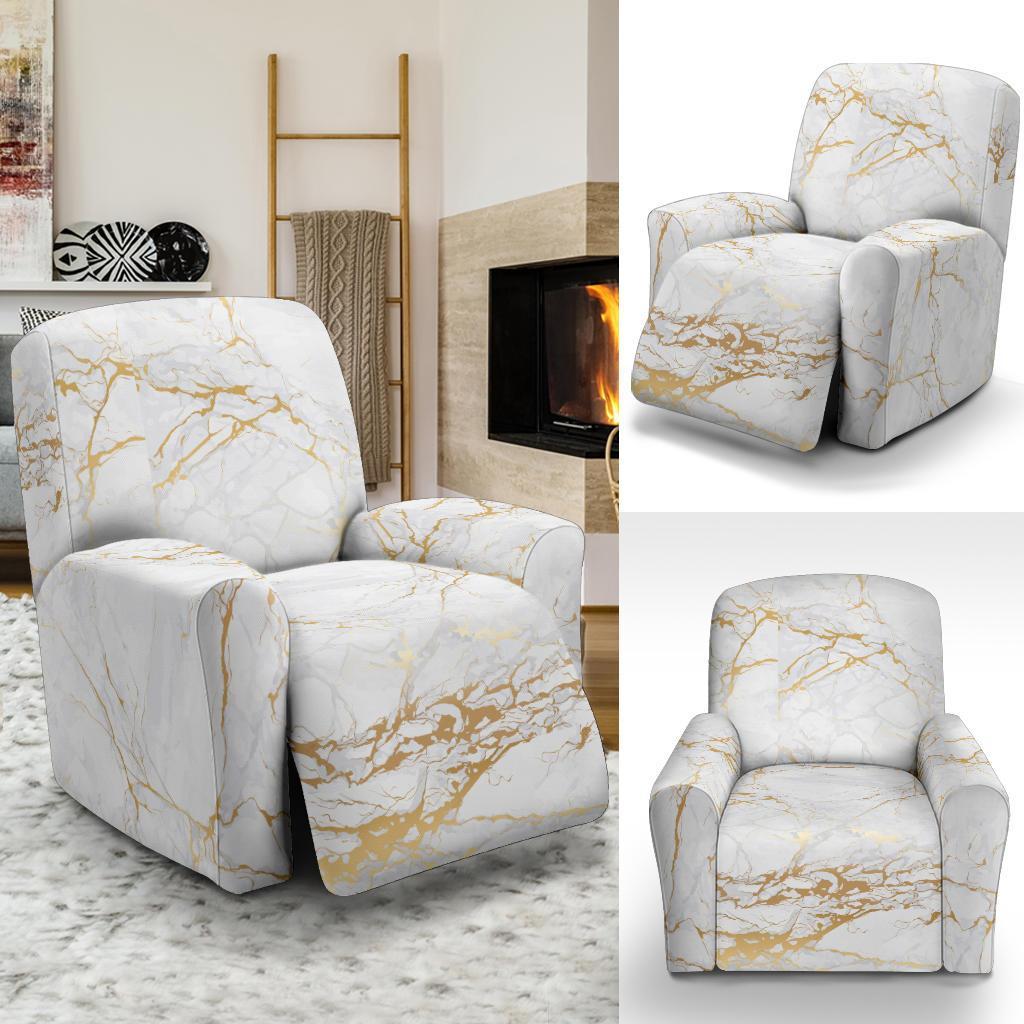 White Gold Marble Pattern Print Recliner Cover-grizzshop